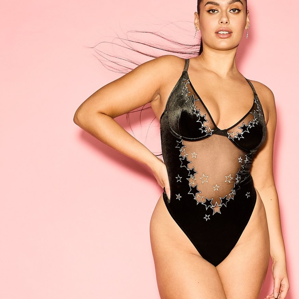 Victoria's Secret Black Star Embroidered Bodysuit